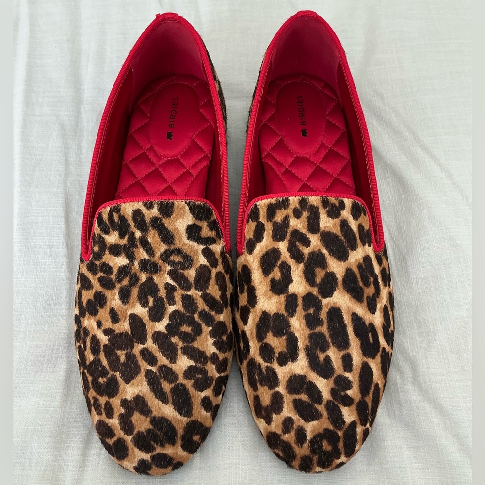 Birdies Starling Genuine Calf Hair Flats Cheetah Red Lining Slip-On Shoes